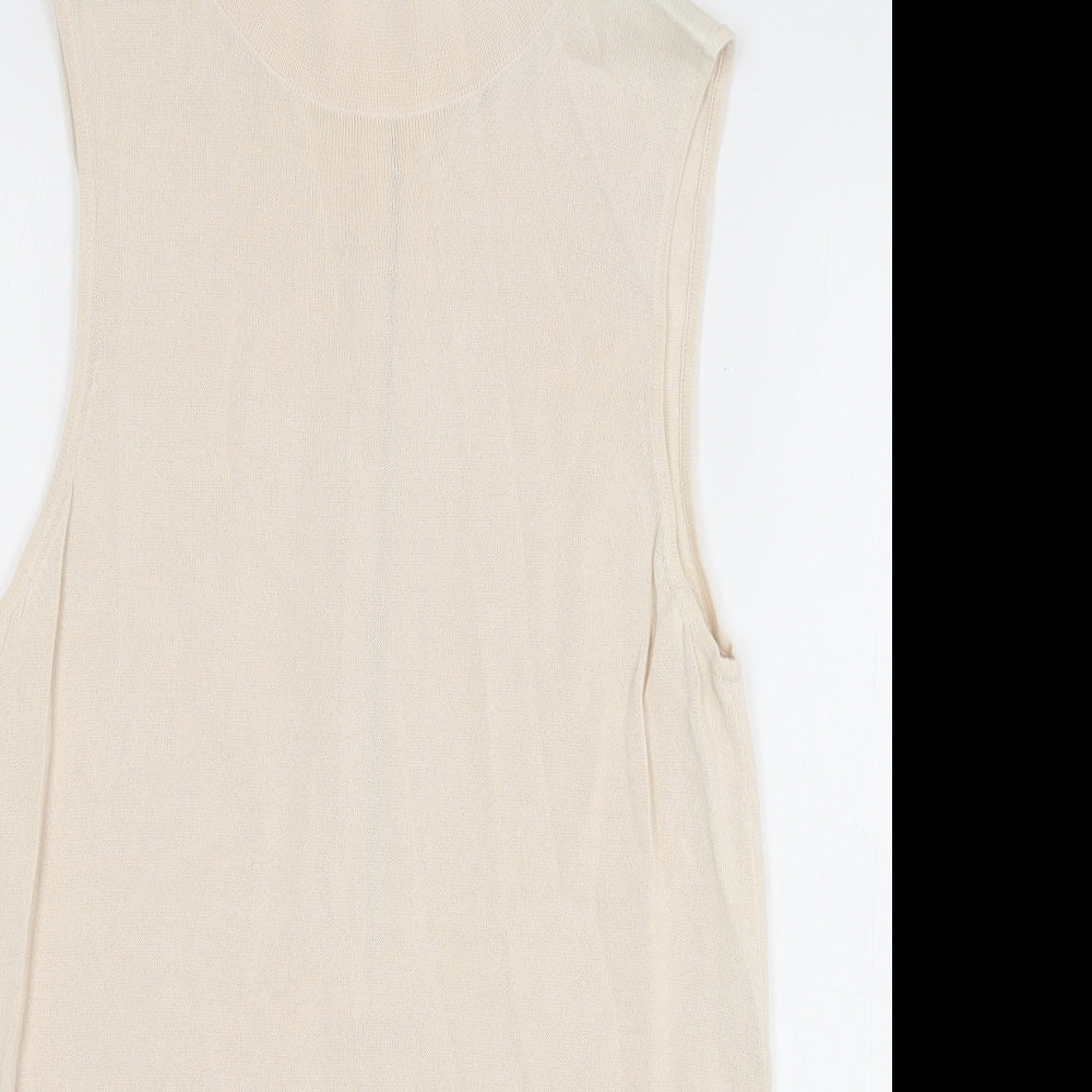 Reiss Womens Beige High Neck Viscose Vest Jumper Size L