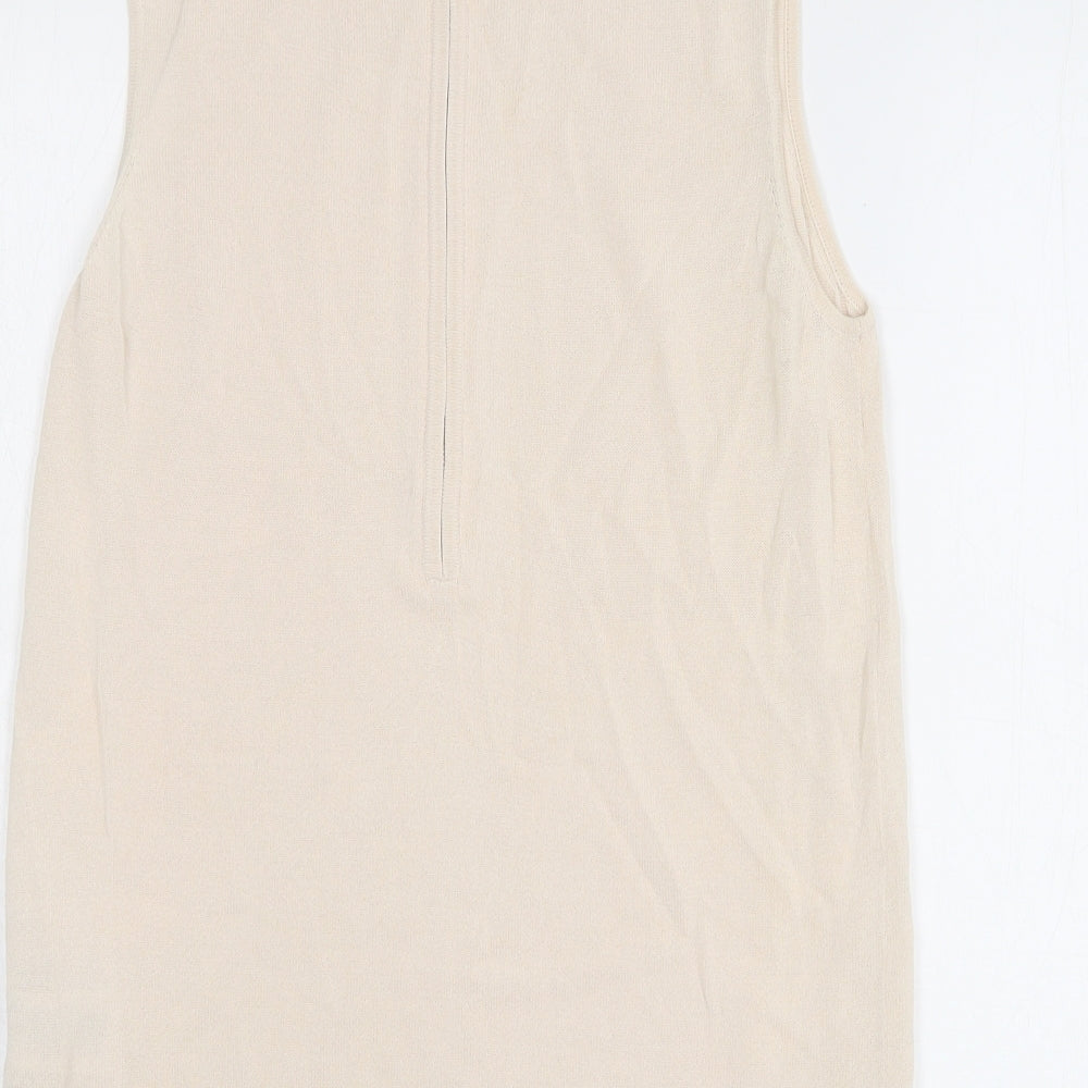 Reiss Womens Beige High Neck Viscose Vest Jumper Size L