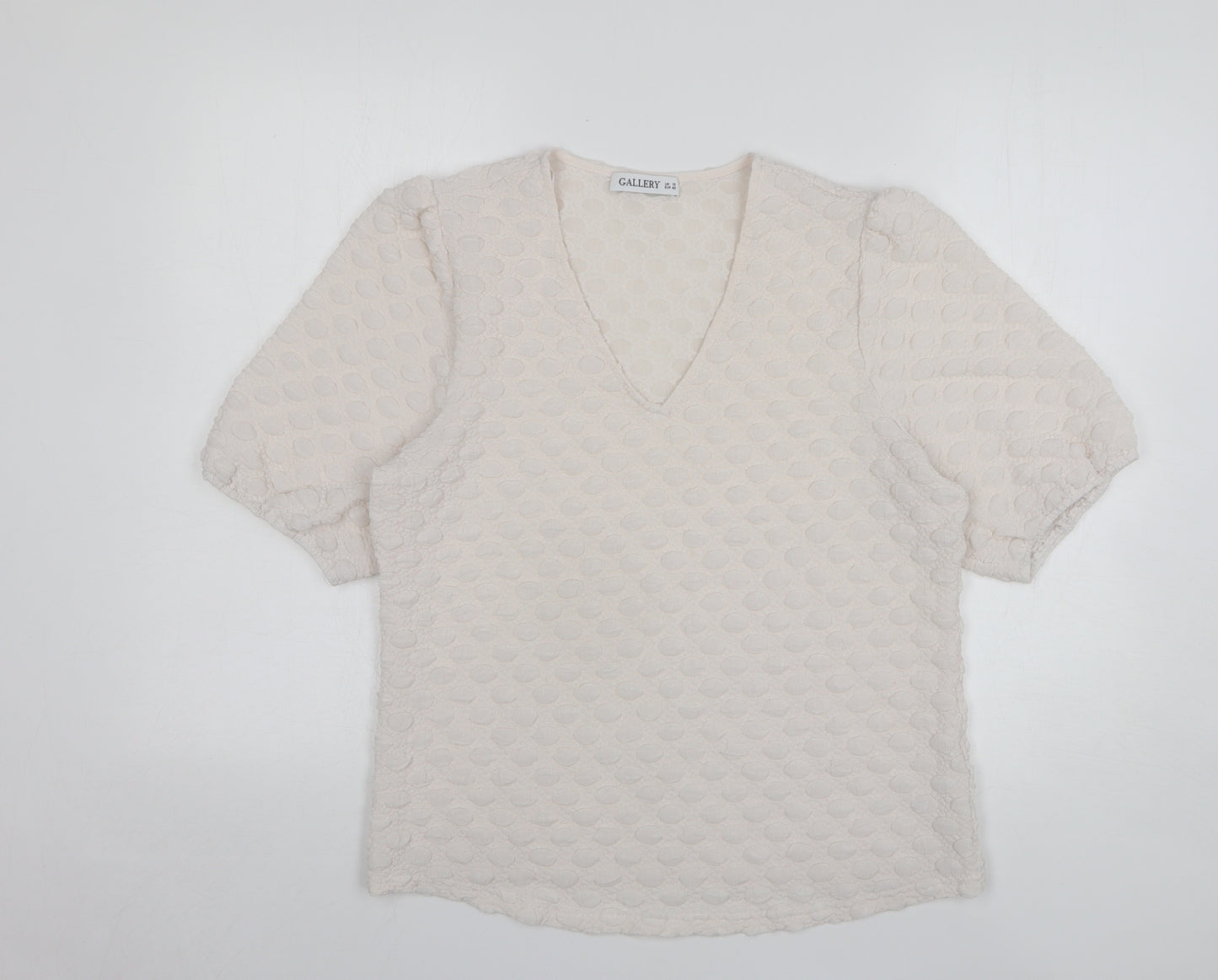 Gallery Womens White Polka Dot Polyester Basic Blouse Size 12 V-Neck