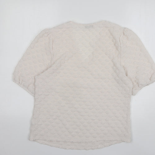 Gallery Womens White Polka Dot Polyester Basic Blouse Size 12 V-Neck