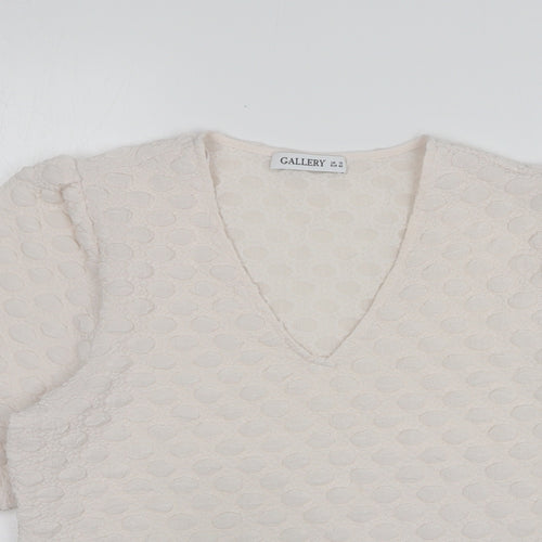 Gallery Womens White Polka Dot Polyester Basic Blouse Size 12 V-Neck