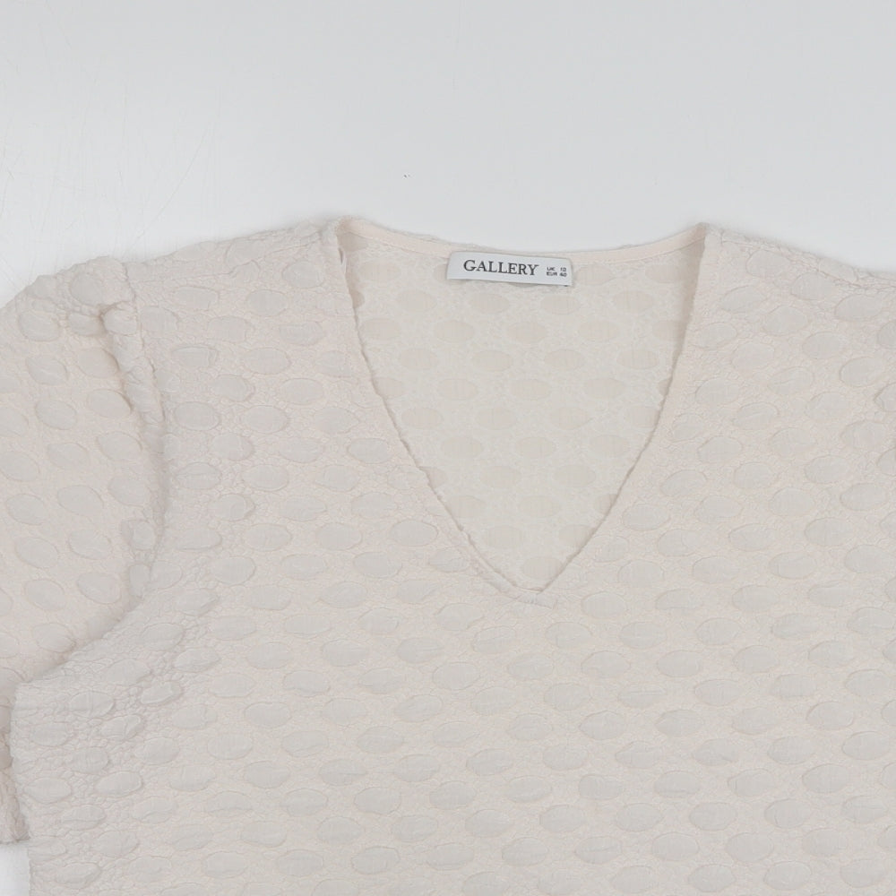 Gallery Womens White Polka Dot Polyester Basic Blouse Size 12 V-Neck