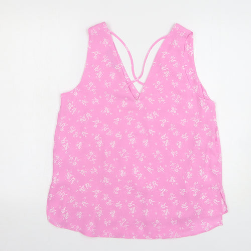 Dunnes Womens Pink Floral Polyester Basic Blouse Size S V-Neck