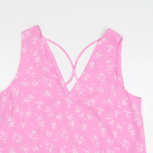 Dunnes Womens Pink Floral Polyester Basic Blouse Size S V-Neck