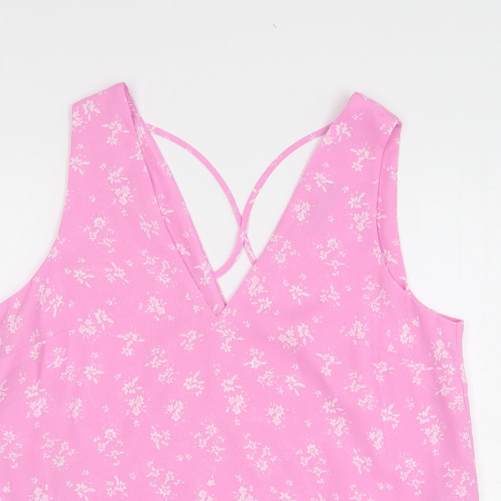 Dunnes Womens Pink Floral Polyester Basic Blouse Size S V-Neck
