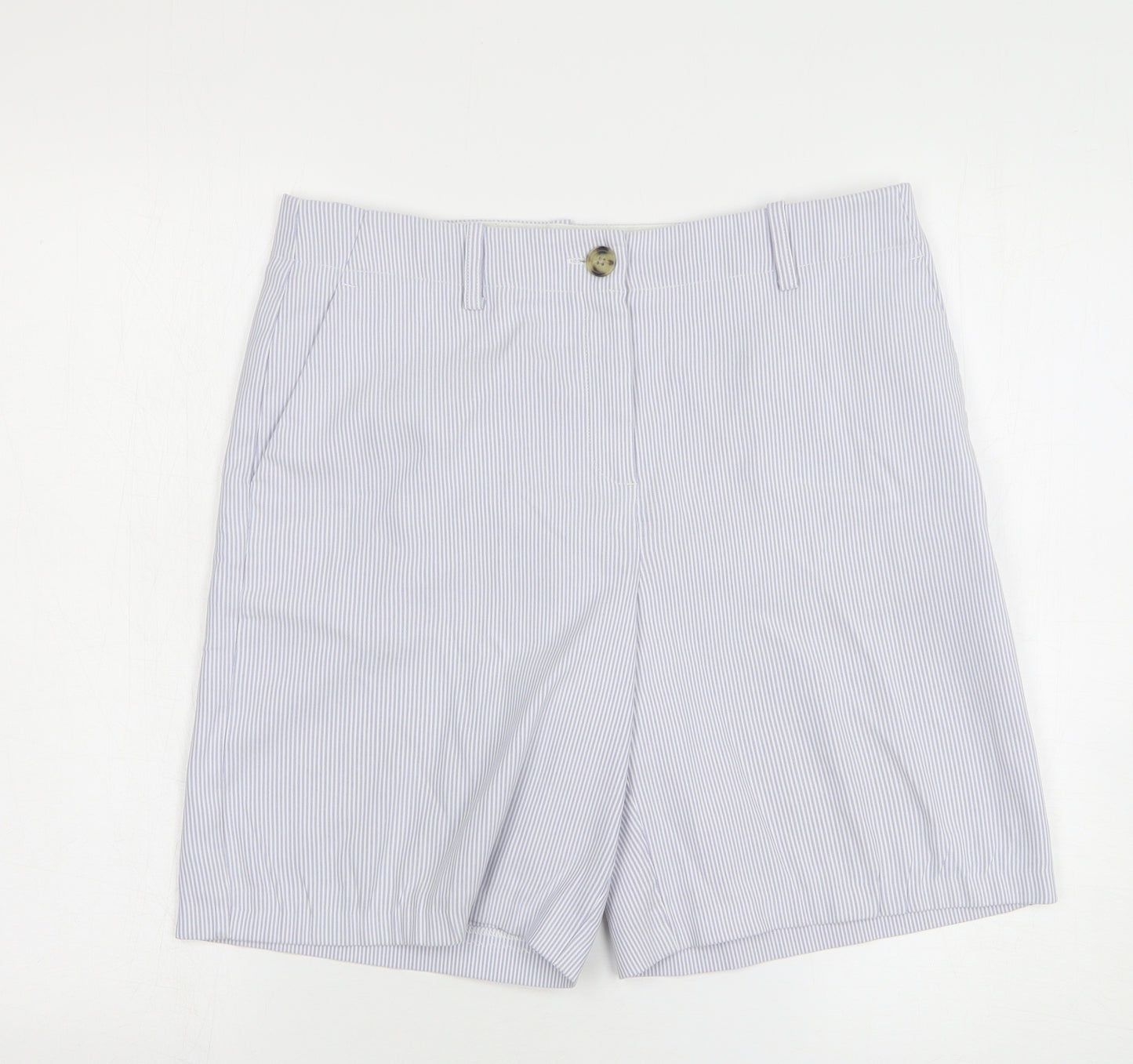 Gallery Womens Blue Striped Polyester Chino Shorts Size 12 L9 in Regular Button