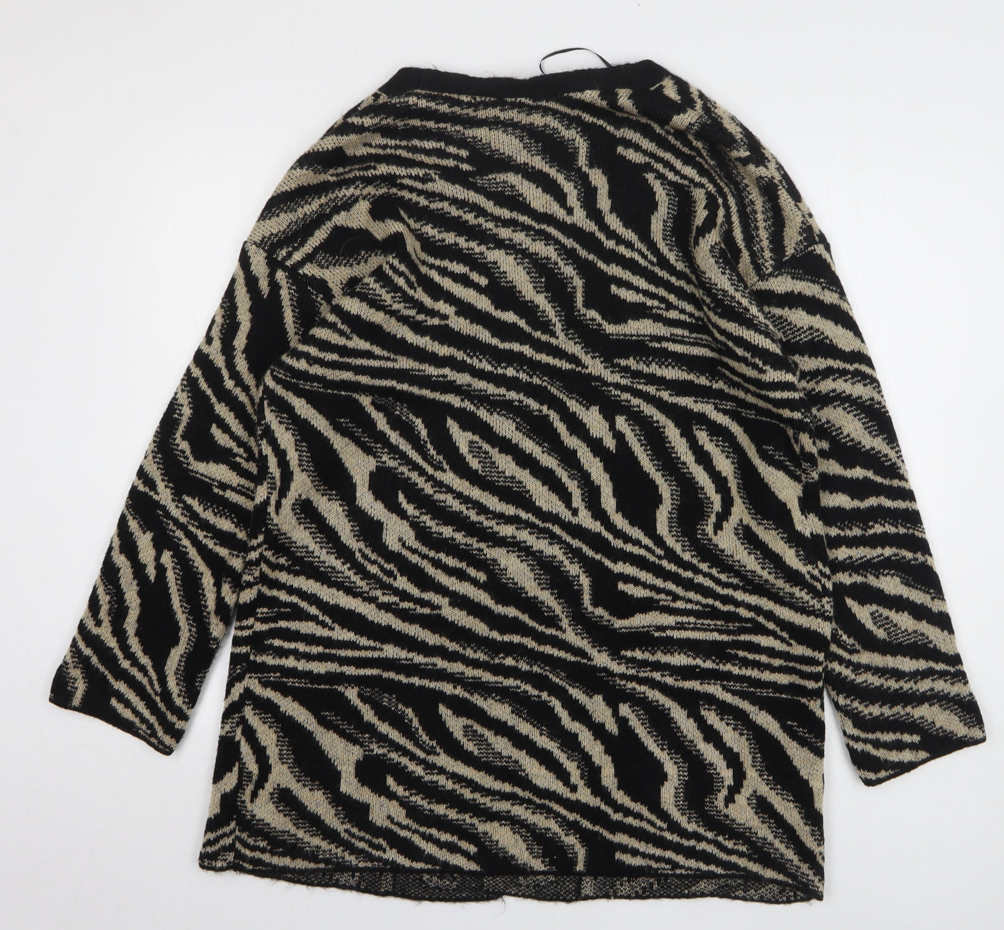George Womens Black V-Neck Animal Print Acrylic Cardigan Jumper Size M - Tiger Print