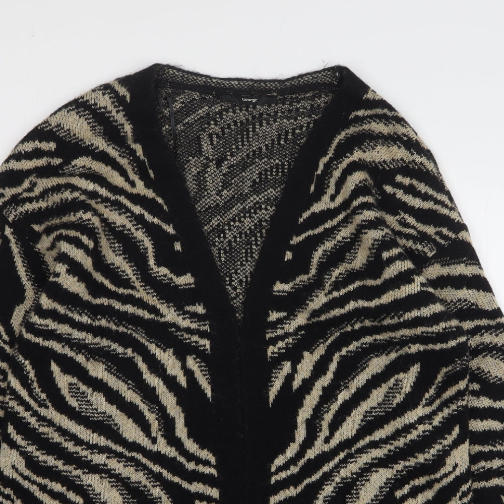 George Womens Black V-Neck Animal Print Acrylic Cardigan Jumper Size M - Tiger Print