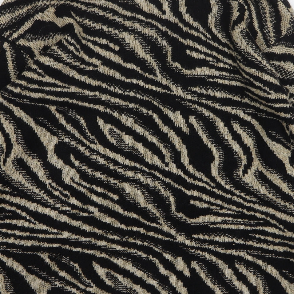George Womens Black V-Neck Animal Print Acrylic Cardigan Jumper Size M - Tiger Print