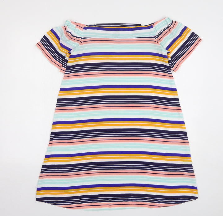 New Look Womens Multicoloured Striped Polyester A-Line Size 8 Boat Neck
