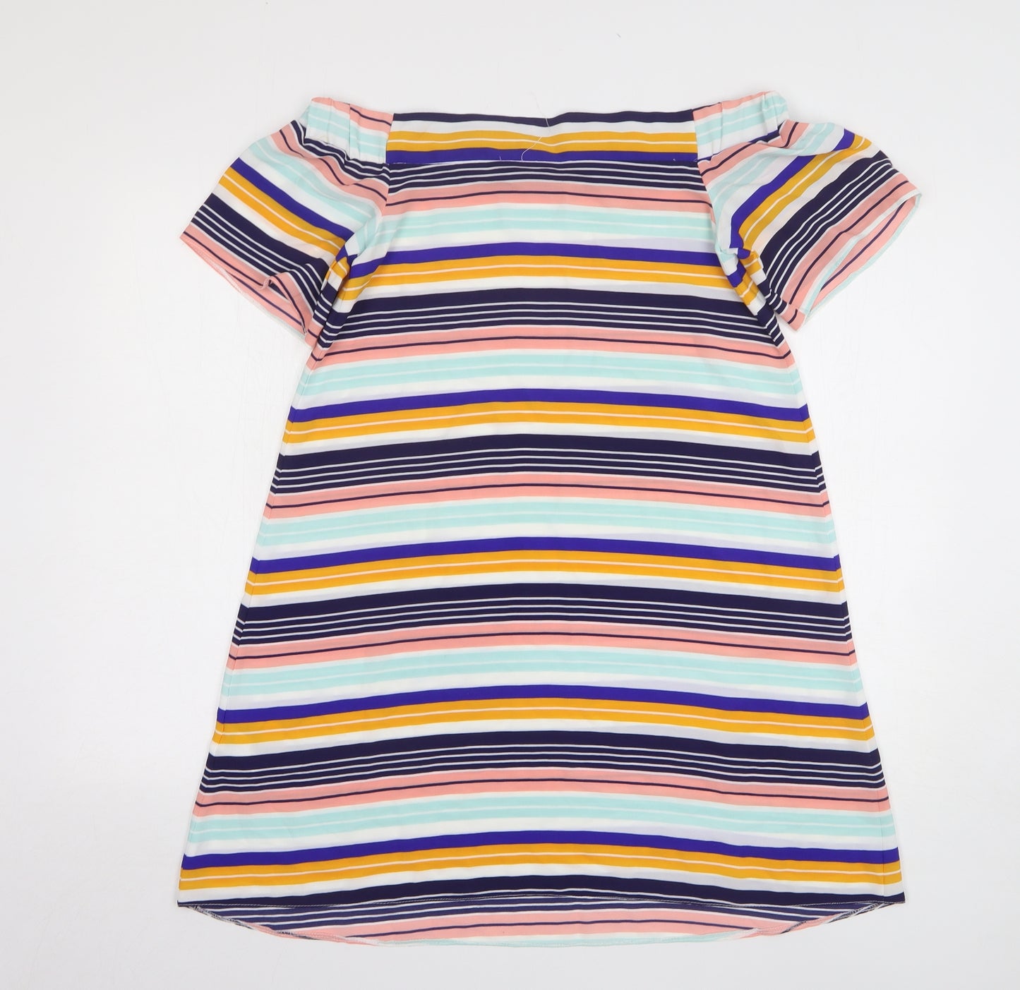 New Look Womens Multicoloured Striped Polyester A-Line Size 8 Boat Neck