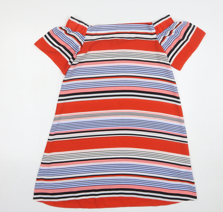 New Look Womens Multicoloured Striped Polyester A-Line Size 8 Boat Neck Pullover