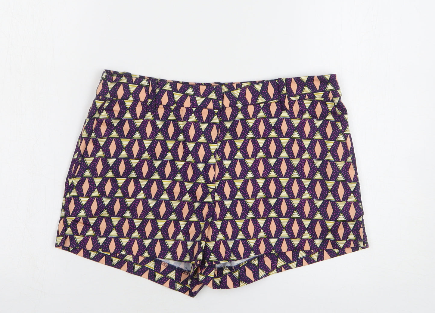 H&M Womens Multicoloured Argyle/Diamond Cotton Chino Shorts Size 8 L3 in Regular Button