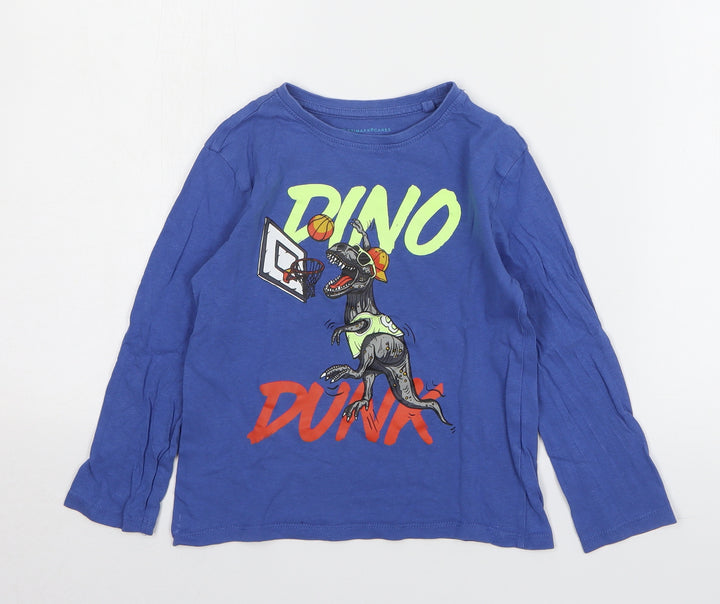 Primark Boys Black Cotton Basic T-Shirt Size 5-6 Years Round Neck Pullover - Dinosaur