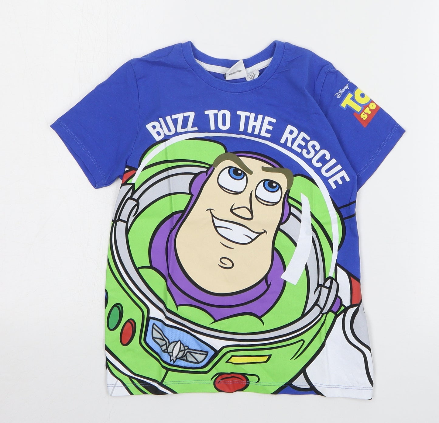 Primark Boys Blue Cotton Basic T-Shirt Size 5-6 Years Round Neck Pullover - Buzz Lightyear