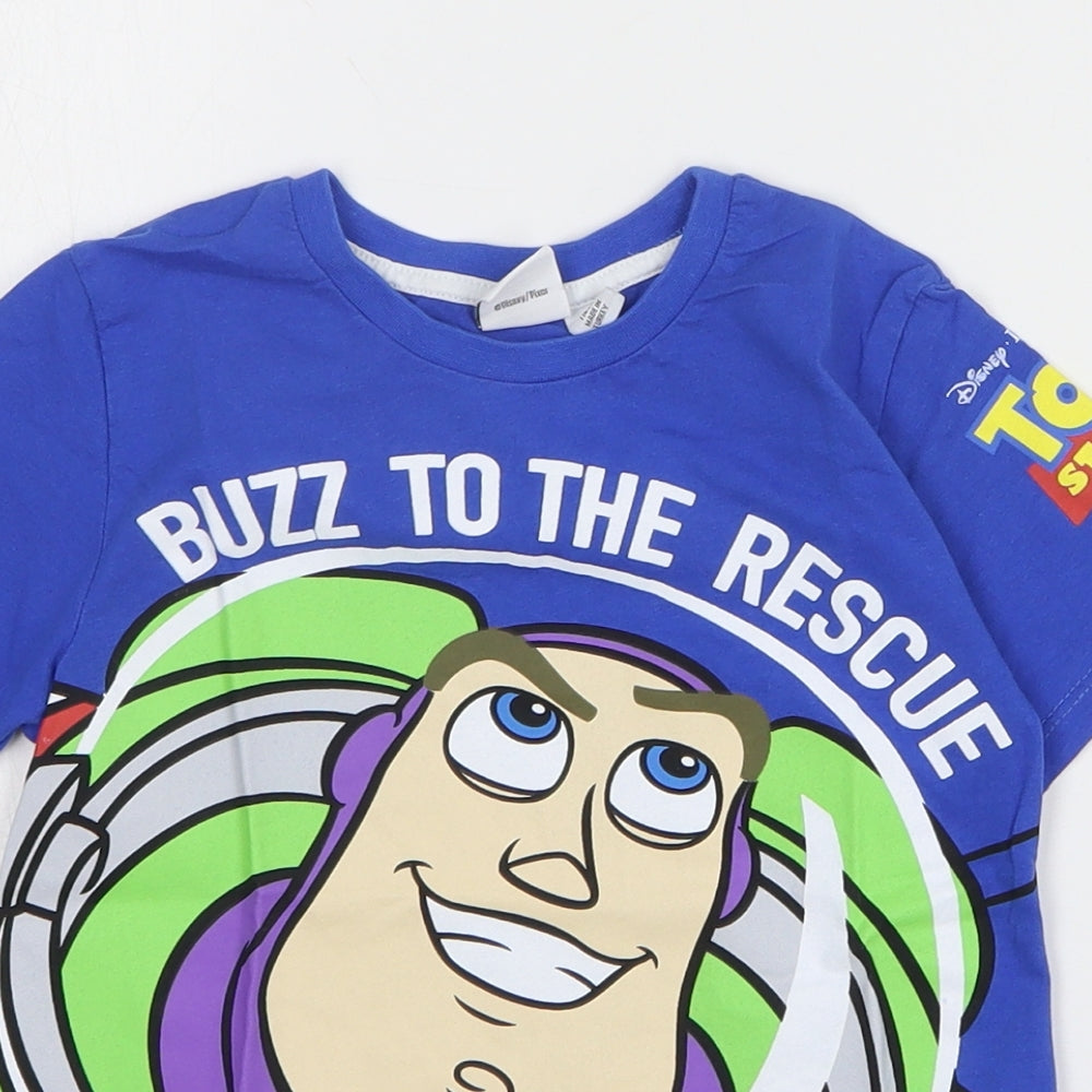 Primark Boys Blue Cotton Basic T-Shirt Size 5-6 Years Round Neck Pullover - Buzz Lightyear
