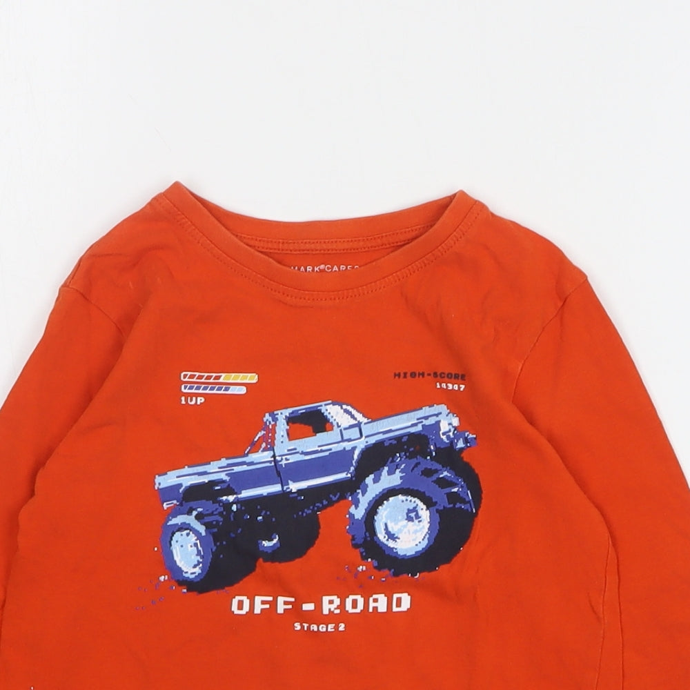 Primark Boys Orange Cotton Basic T-Shirt Size 5-6 Years Round Neck Pullover - Off-Road Truck