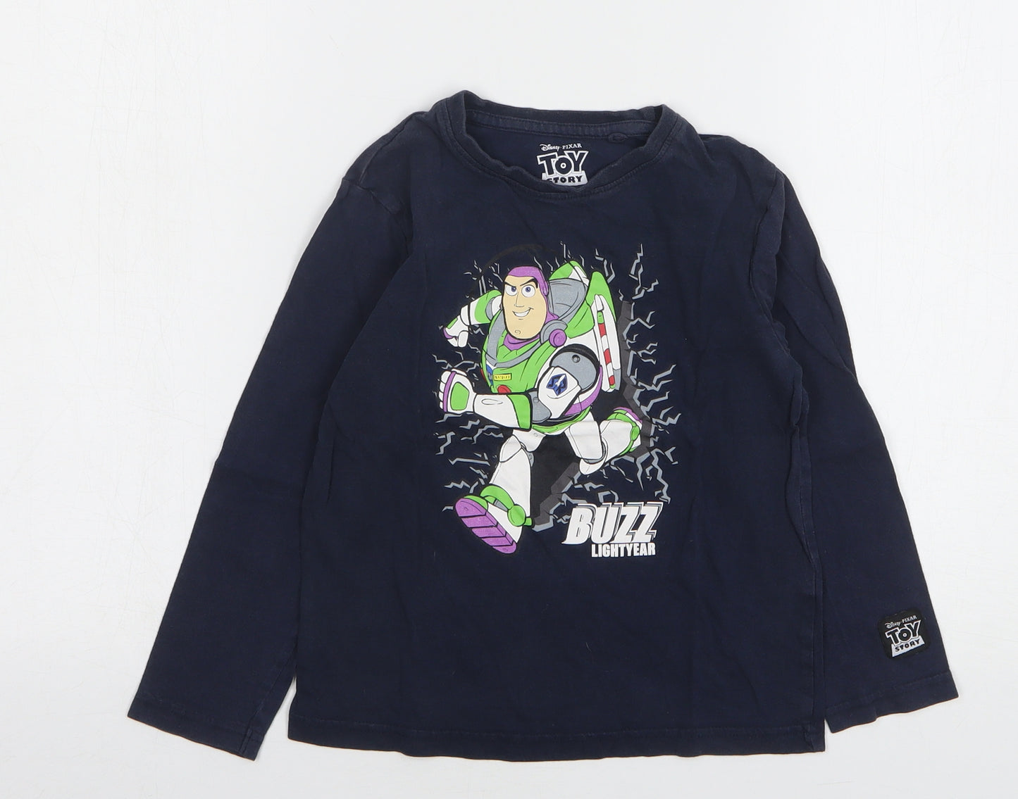 Primark Boys Blue Cotton Basic T-Shirt Size 5-6 Years Round Neck Pullover - Buzz Lightyear