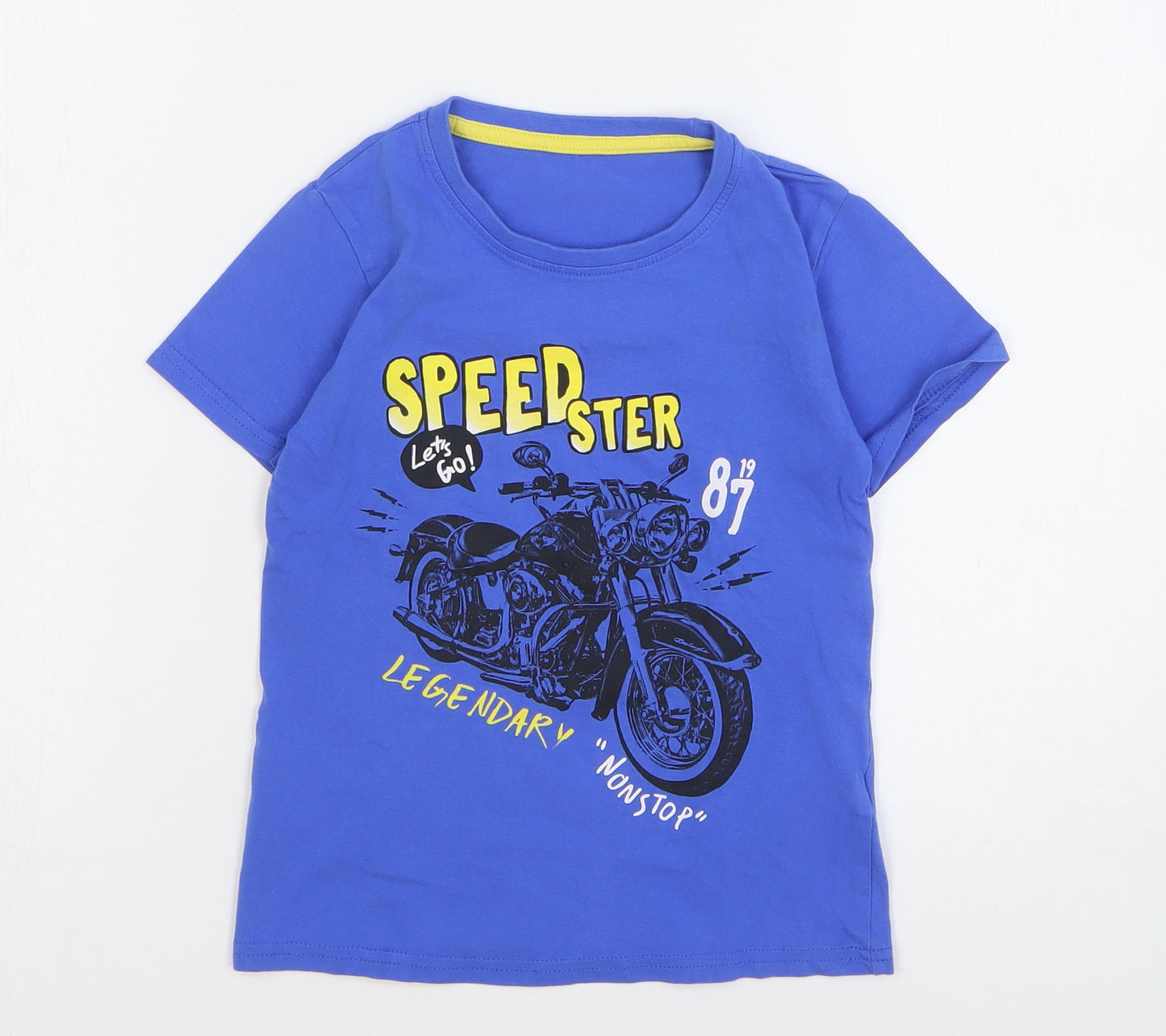 Dunnes Stores Boys Blue Cotton Basic T-Shirt Size 5 Years Round Neck Pullover - Motorbike