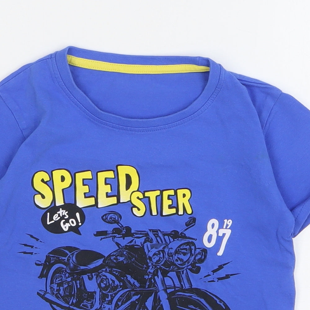 Dunnes Stores Boys Blue Cotton Basic T-Shirt Size 5 Years Round Neck Pullover - Motorbike