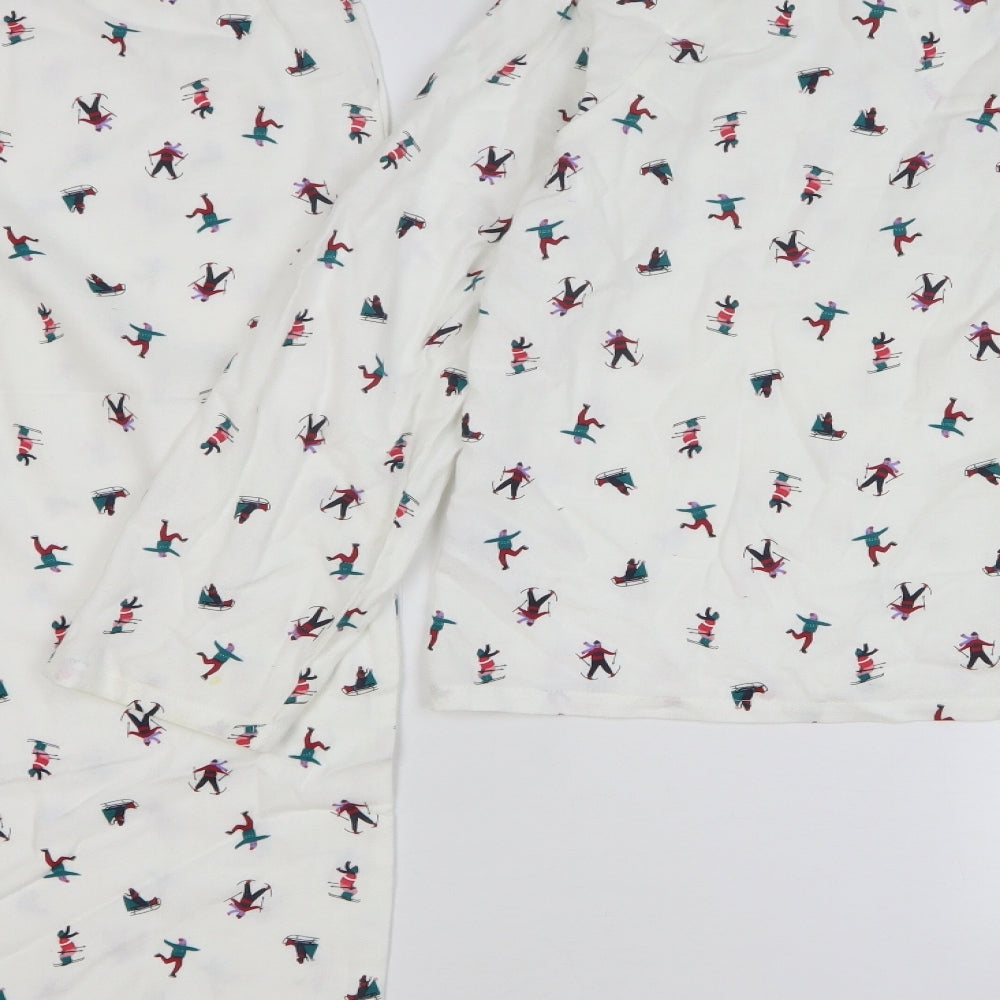 F&F Womens White Geometric Cotton Top Pyjama Set Size 16 Button - Skiing