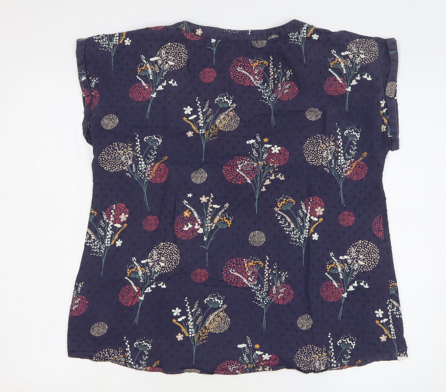 Brakeburn Womens Blue Floral Cotton Basic T-Shirt Size 10 V-Neck