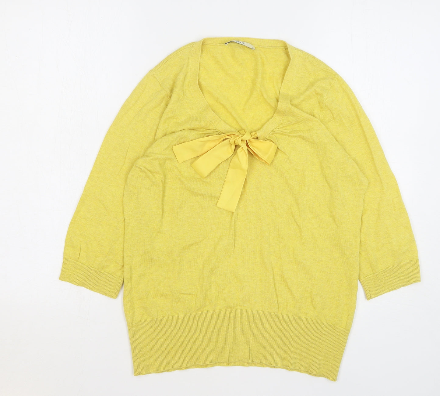 Oasis Womens Yellow V-Neck Cotton Pullover Jumper Size L