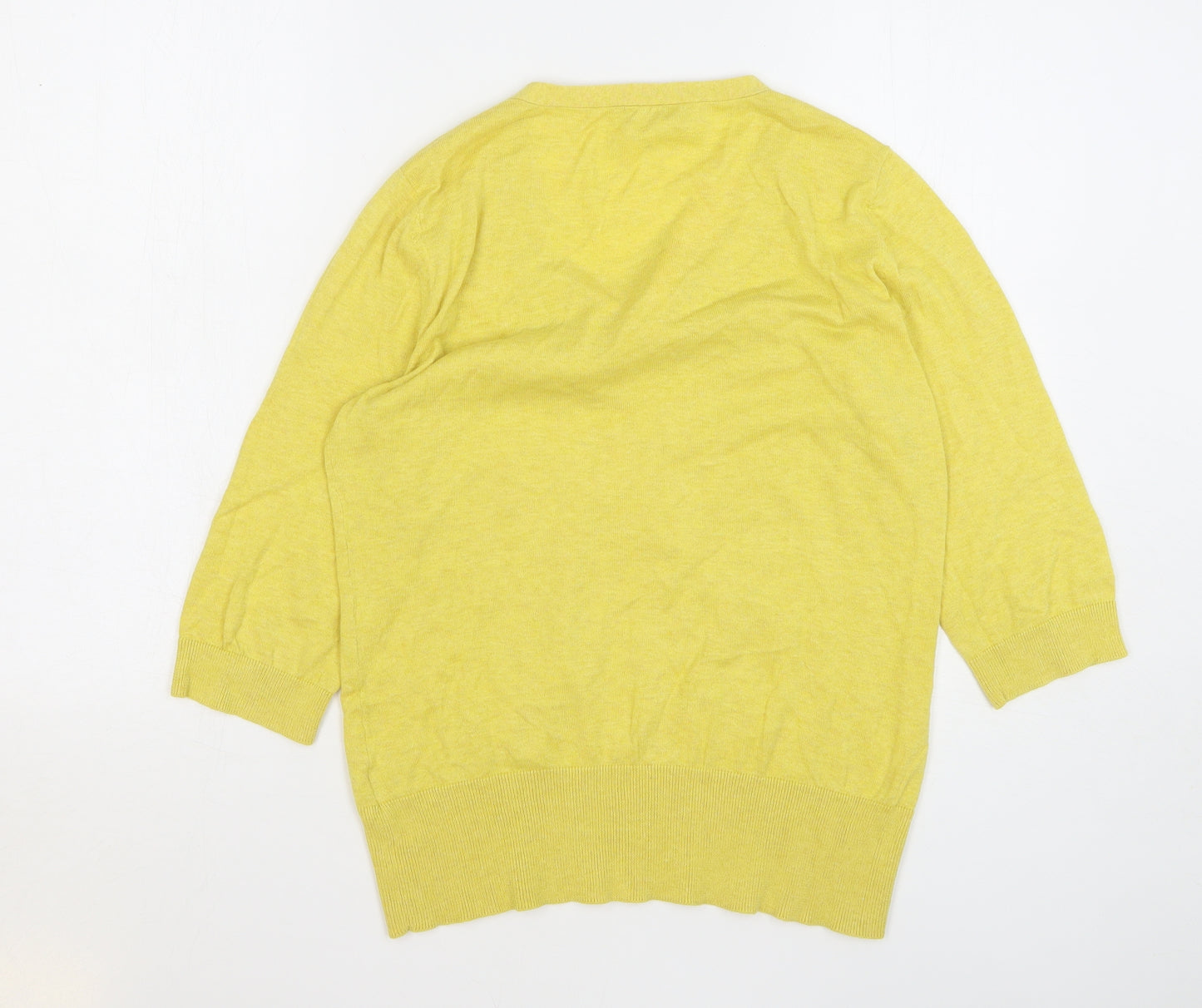 Oasis Womens Yellow V-Neck Cotton Pullover Jumper Size L