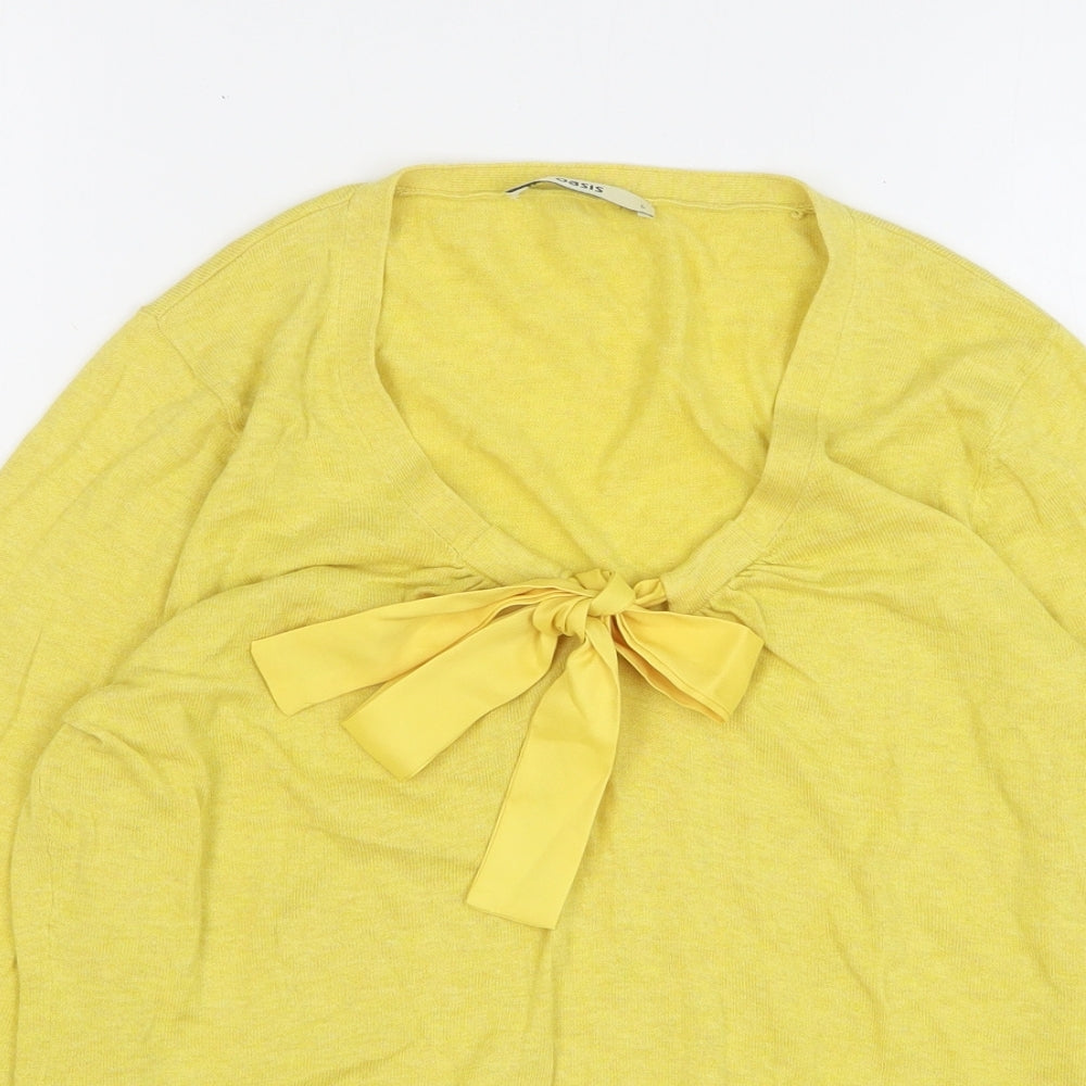 Oasis Womens Yellow V-Neck Cotton Pullover Jumper Size L