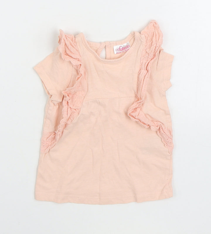 So Cute Girls Pink 100% Cotton Basic T-Shirt Size 12-18 Months Round Neck Button