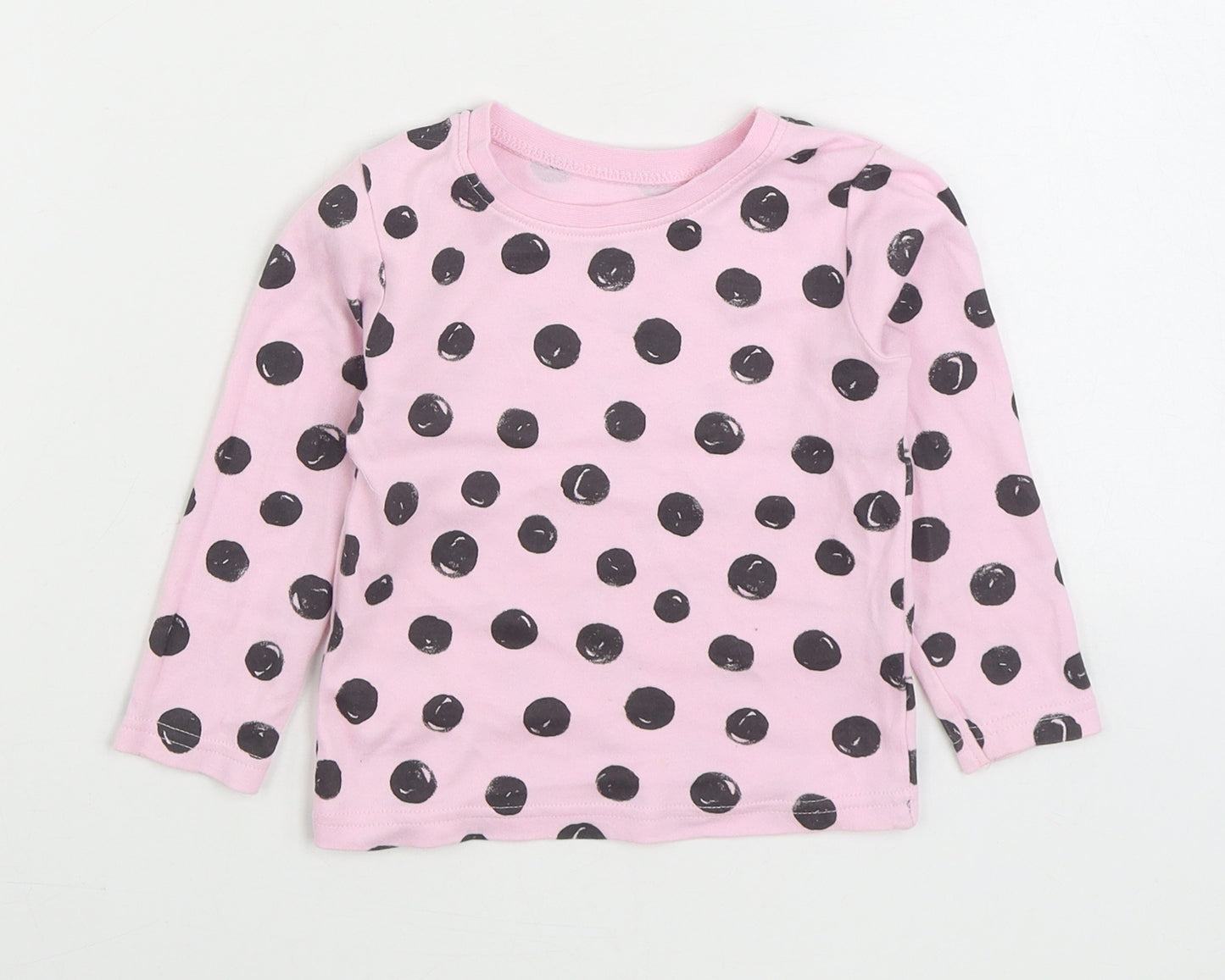 Dunnes Stores Girls Pink Polka Dot 100% Cotton Basic T-Shirt Size 18-24 Months Round Neck Pullover