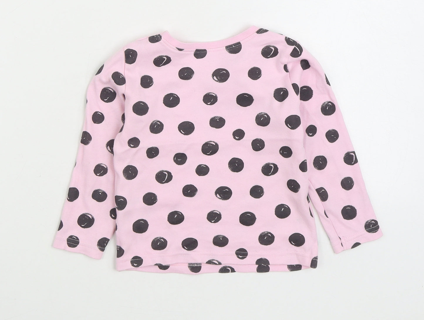 Dunnes Stores Girls Pink Polka Dot 100% Cotton Basic T-Shirt Size 18-24 Months Round Neck Pullover