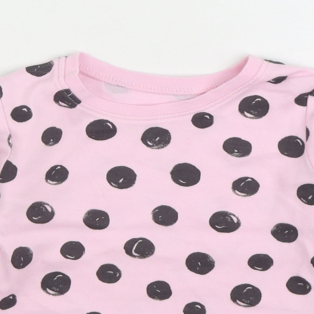 Dunnes Stores Girls Pink Polka Dot 100% Cotton Basic T-Shirt Size 18-24 Months Round Neck Pullover