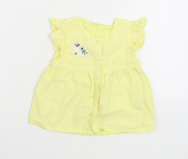 So Cute Girls Yellow 100% Cotton Skater Dress Size 18-24 Months Round Neck Button - Flower