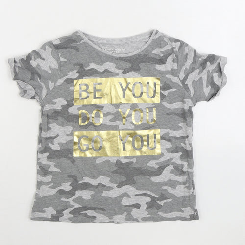 Primark Boys Grey Camouflage Cotton Basic T-Shirt Size 8-9 Years Round Neck Pullover - Slogan