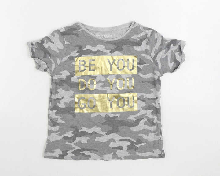 Primark Boys Grey Camouflage Cotton Basic T-Shirt Size 8-9 Years Round Neck Pullover - Slogan