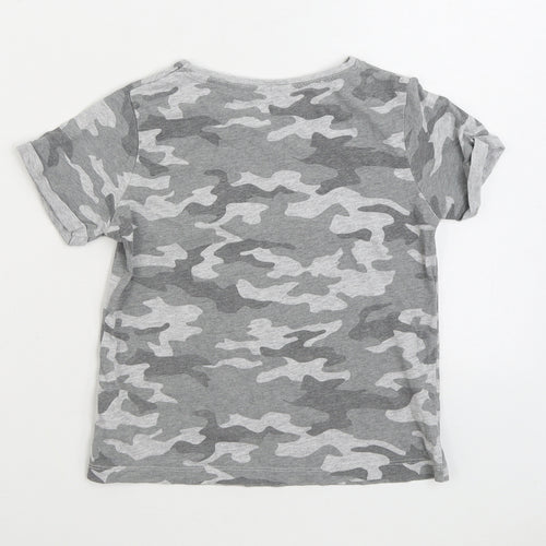 Primark Boys Grey Camouflage Cotton Basic T-Shirt Size 8-9 Years Round Neck Pullover - Slogan
