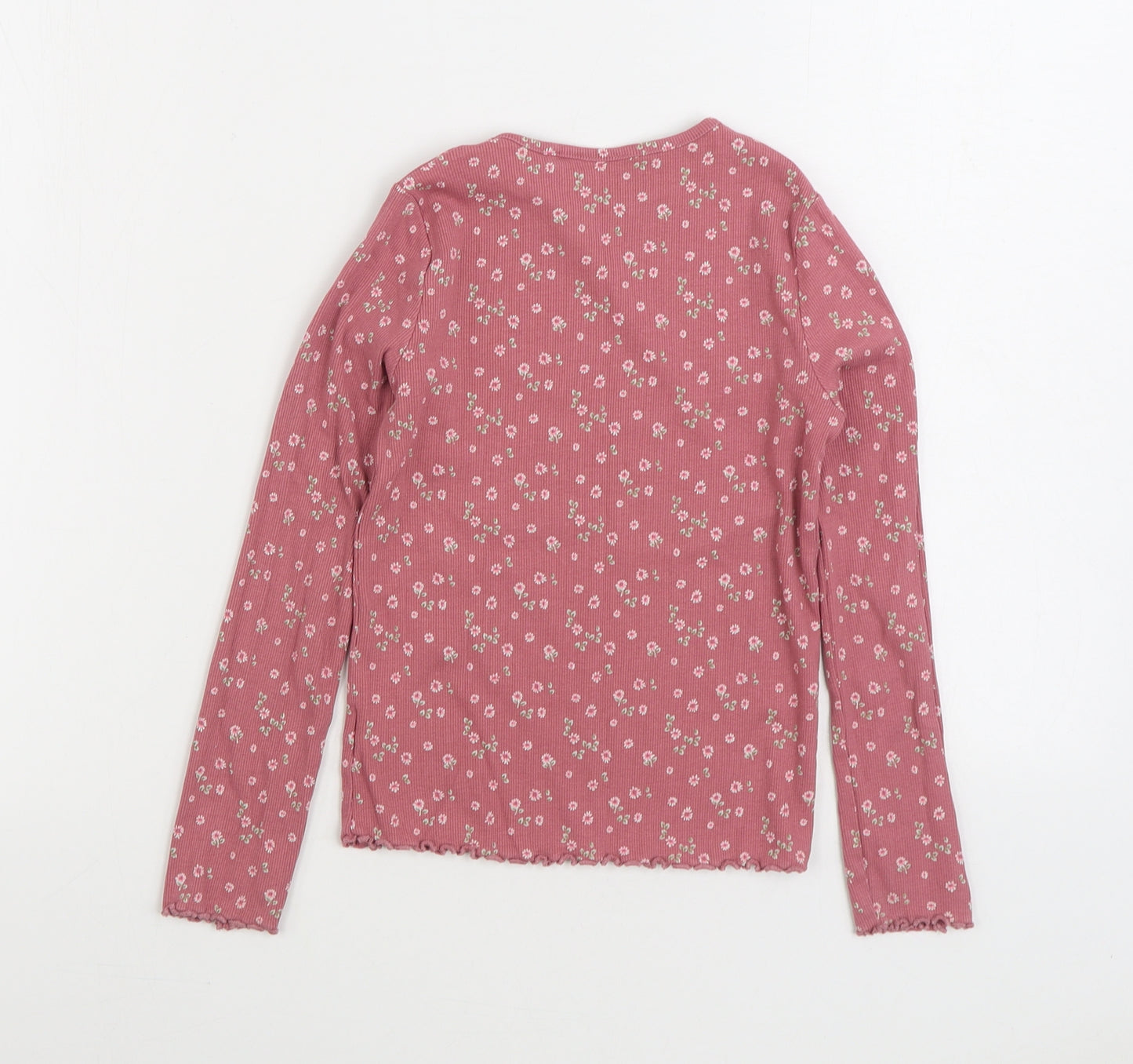 NEXT Girls Pink Floral Cotton Basic T-Shirt Size 7-8 Years Round Neck Pullover