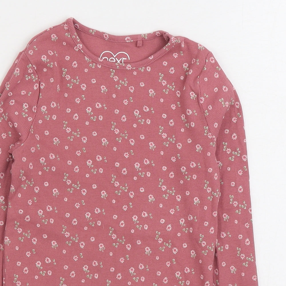 NEXT Girls Pink Floral Cotton Basic T-Shirt Size 7-8 Years Round Neck Pullover