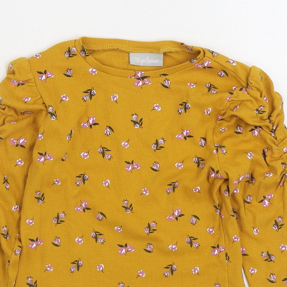 Matalan Girls Yellow Floral Cotton Basic T-Shirt Size 8 Years Round Neck Pullover
