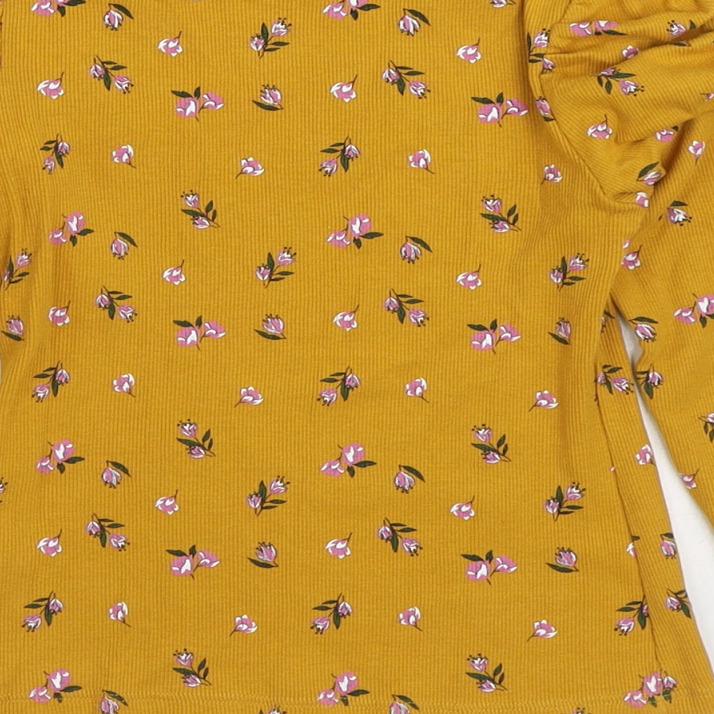 Matalan Girls Yellow Floral Cotton Basic T-Shirt Size 8 Years Round Neck Pullover