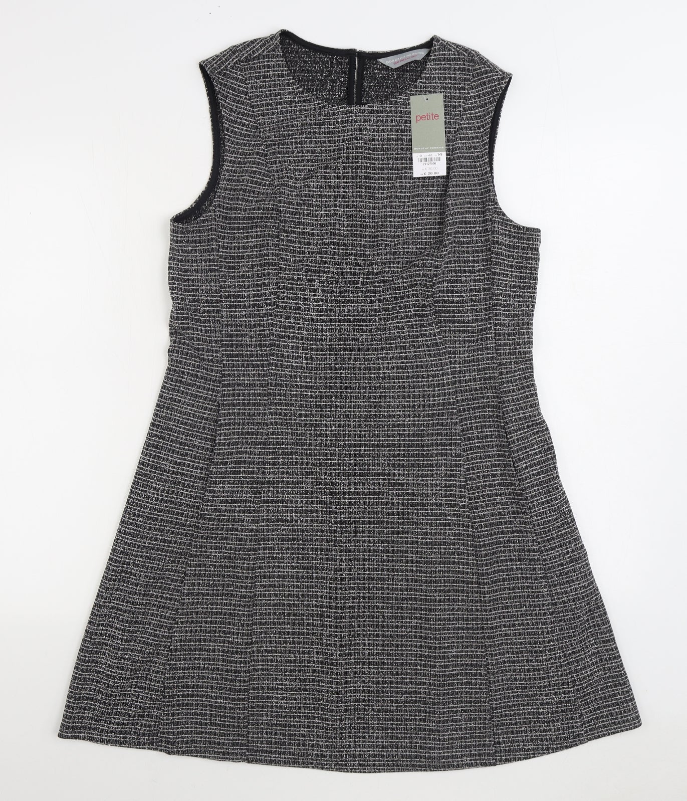 Dorothy Perkins Womens Black Polyester A-Line Size 14 Round Neck Zip