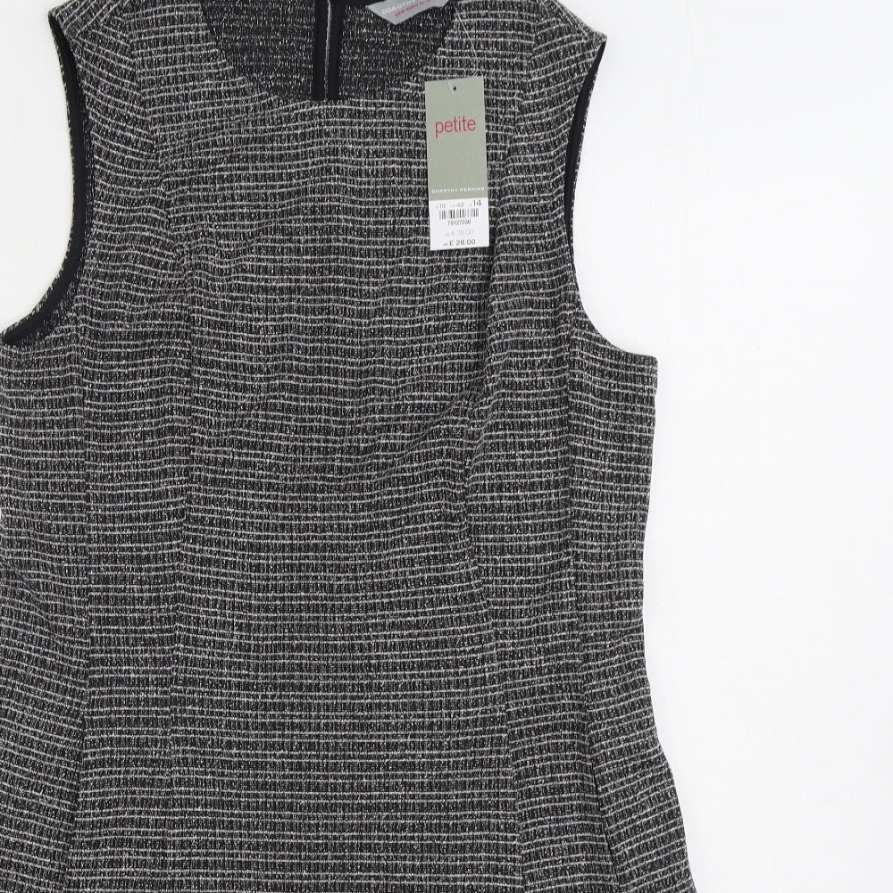 Dorothy Perkins Womens Black Polyester A-Line Size 14 Round Neck Zip