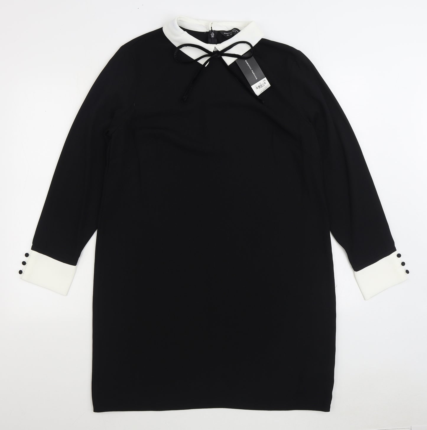 Dorothy Perkins Womens Black Polyester Jumper Dress Size 14 Collared Button