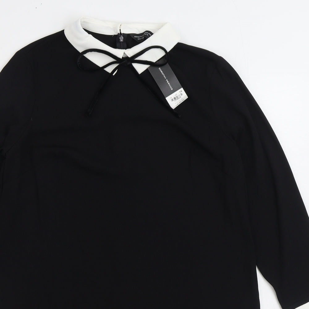 Dorothy Perkins Womens Black Polyester Jumper Dress Size 14 Collared Button