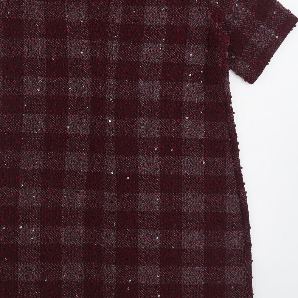 Dorothy Perkins Womens Purple Gingham Polyester Sheath Size 14 Boat Neck Button