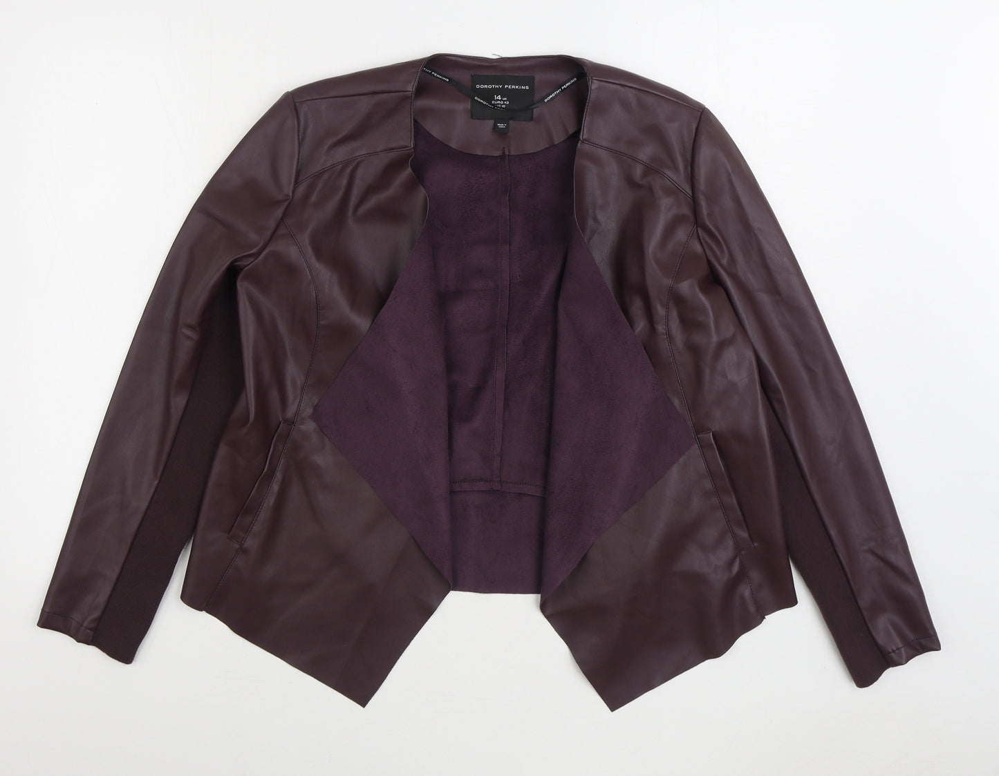 Dorothy Perkins Womens Purple Biker Jacket Size 14 - Faux Leather