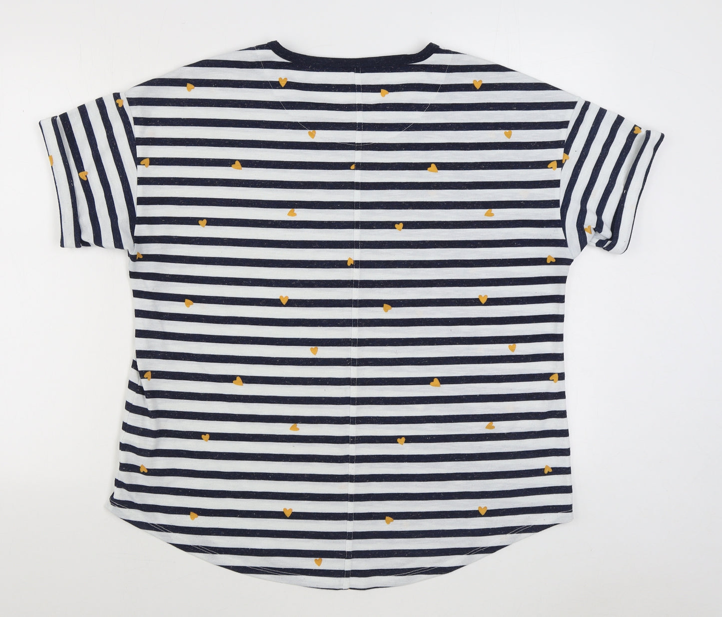 Marks and Spencer Womens Blue Striped Polyester Basic T-Shirt Size 18 Round Neck - Hearts