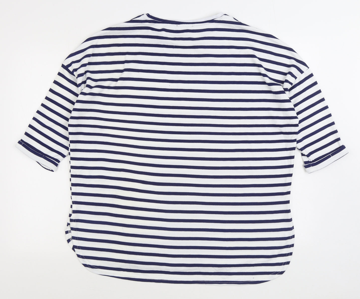 New Look Womens Blue Striped Polyester Basic T-Shirt Size M Round Neck