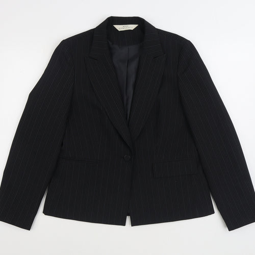 Modern Classic Womens Black Striped Jacket Blazer Size 12 Button